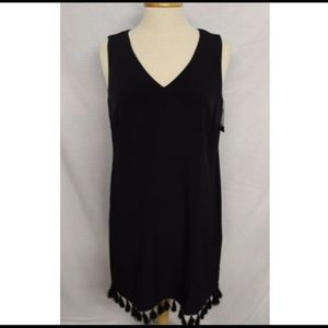 ab studio tassel fringe black shift dress